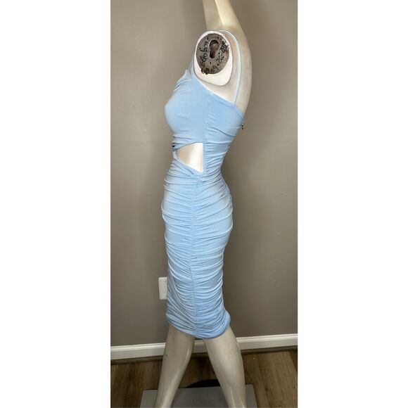 NWT Nookie One Shoulder Cutout Ruched Bodycon Envy Midi Dress Blue Size XS $280 - Picture 5 of 8